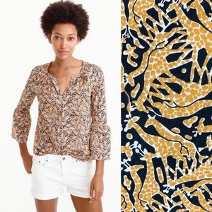 Drake's x J. Crew Giraffe Print Bell Sleeve Blouse